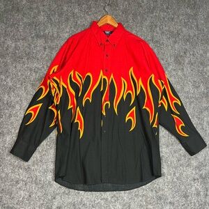 Vintage Panhandle Slim Red & Black Flame Button-Down Shirt Men’s Size XL